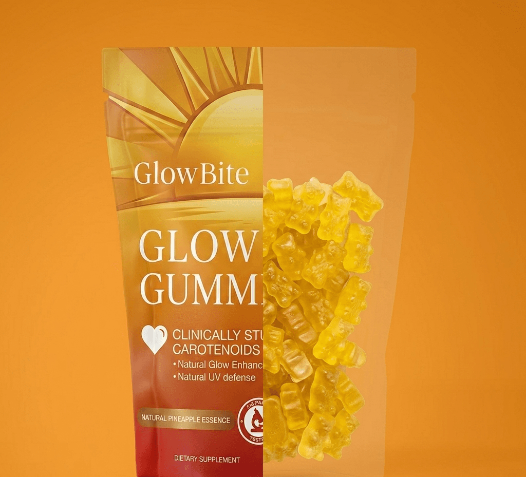 Glowbite pineapple gummy pouch, half-and-half view showing gummies inside
